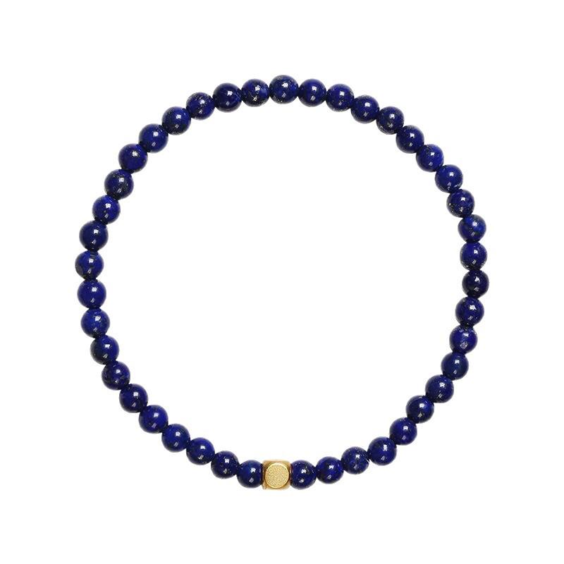 Natural Imperial Lapis Lazuli & Gold Bead Bracelet - 4mm Round Beads, DIY Jewelry Gift for Girlfriend