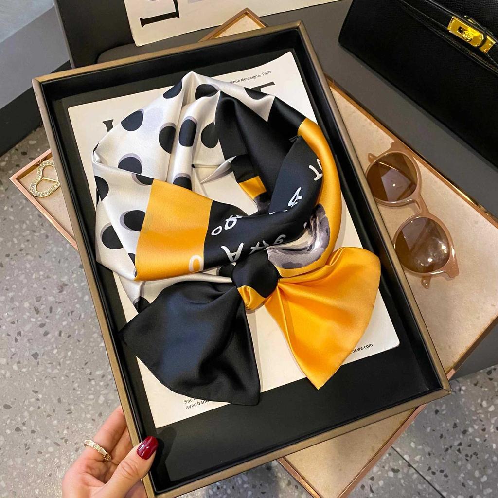 Small Silk Scarf Women's Spring and Autumn Thin Korean Version Versatile Thin and Narrow Long Scarf Tied Hair Temperament Square Scarf with Suit Shirt