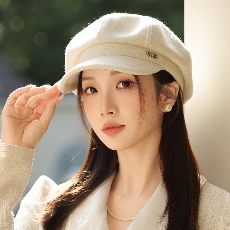 Autumn and winter hat female face small cap warm painter newsboy hat casual versatile octagonal hat