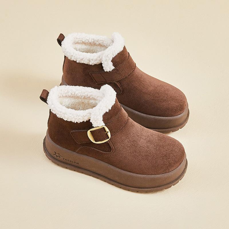 Зимние Новые Женские Снегоступы Теплые Плюшевые Модные Квадратная Пуговица Утолщенные Теплые Платформенные Ботинки Удобные Зимние Ботинки для Женщины 35 коричневый