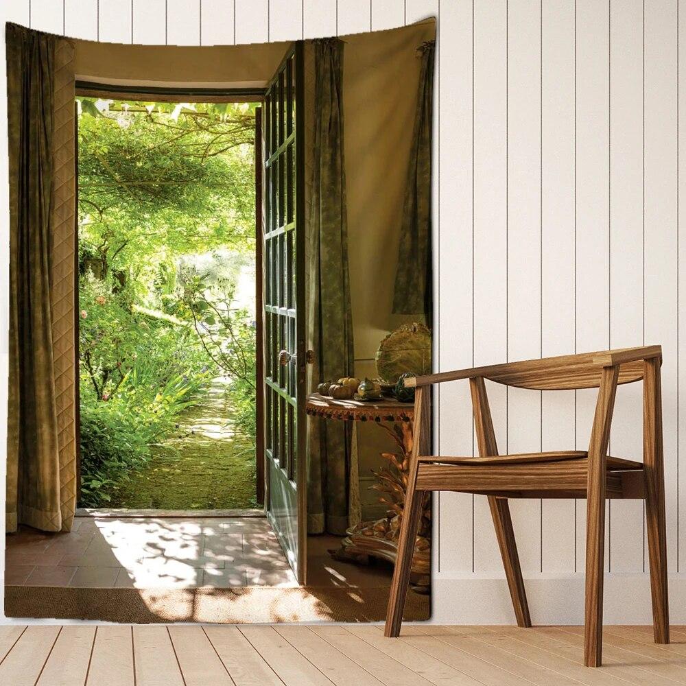 

Садовый гобелен за дверью, богемная настенная подвеска, цветочное поле за окном, абстрактное художественное оформление. 230x180cm