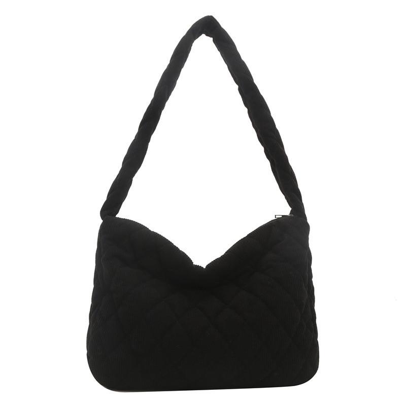 Стильная корейская вельветовая сумка-тоут с ромбовидным узором для повседневного использования в различных цветах чёрный