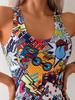 Modischer Cartoon-Print Hohe Taille Bauchkontrolle Spezieller Stil Bikini Badeanzug Für Damen