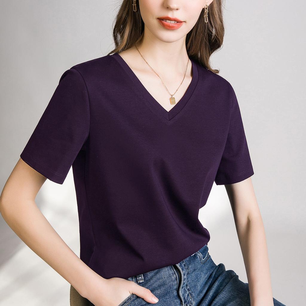 Skin-friendly support cool feeling double mercerized cotton slim fit solid color simple female slim short sleeve, white T