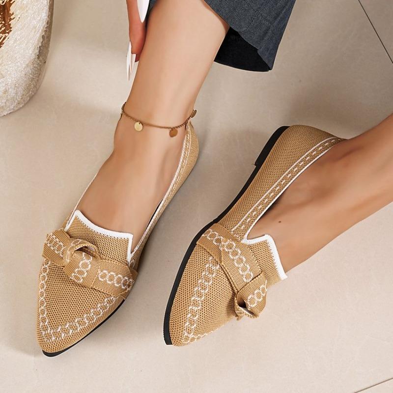 2026 New Imported Women's Casual Shoes Plus Size Pointed Toe Knitted Flat Bottom Breathable Shoes