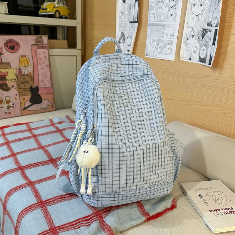 Plaid backpack for womeninsLarge-capacity student backpack in college style, lightweight, casual, and versatile for high school