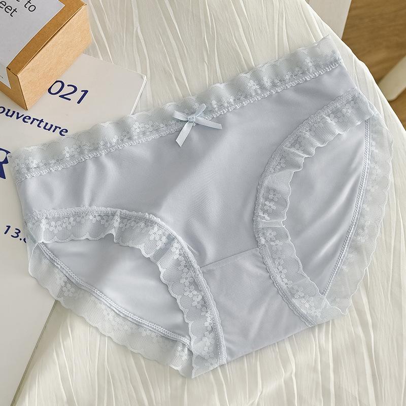 Female Summer Thin Model Contracted Ice Silk Pure Color Sweet Bowknot In Waist Breathable Triangle Briefs