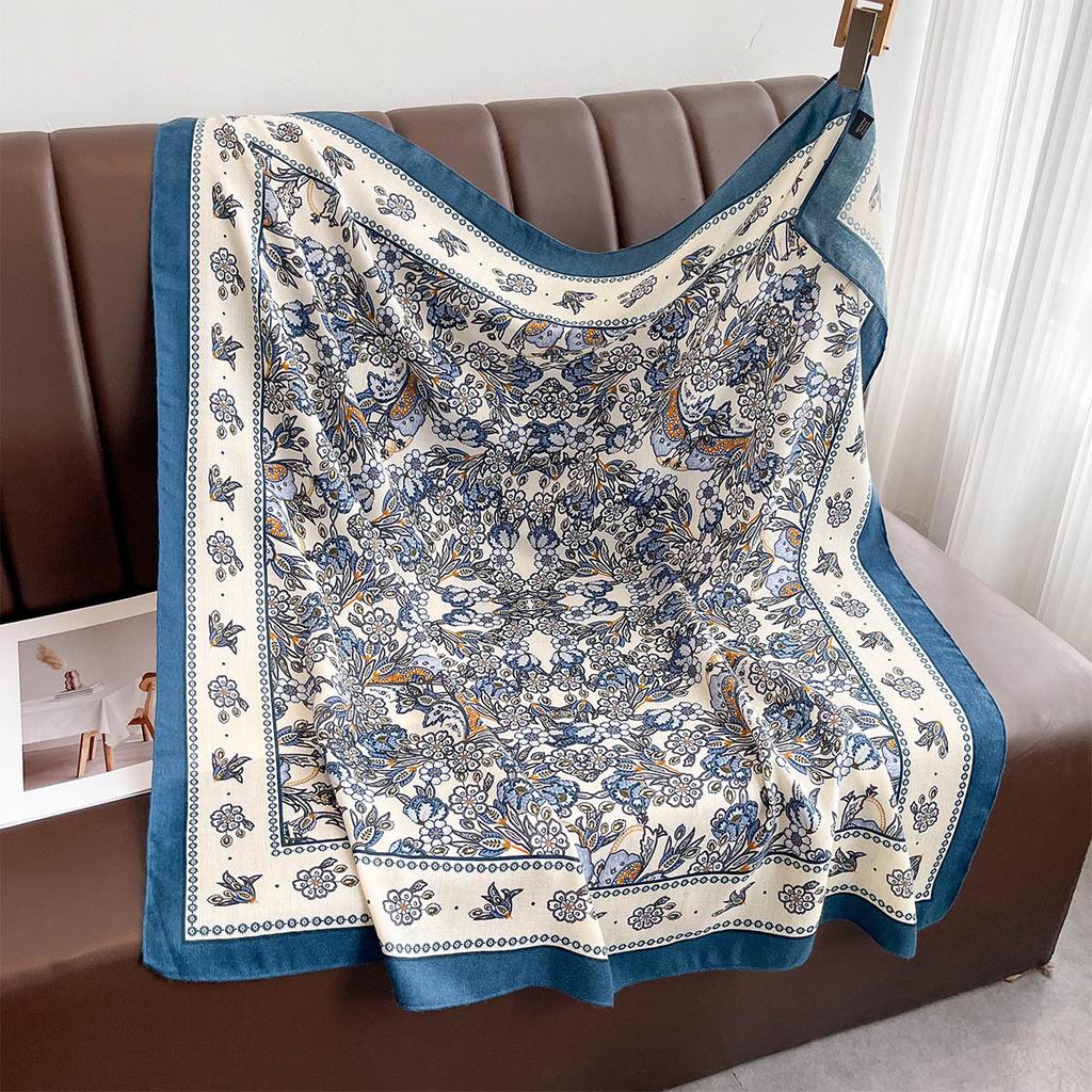 90*90Cm Retro Printed Square Scarf Women Imitation Silk Scarves Bandanas Summer Travel Shawl Wraps Elegant Hijab Neckerchief