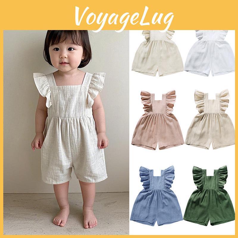 Cotton Springsummer Linen Romper Baby Girl Short Sleeve Bodysuit Overalls With Cute Straps