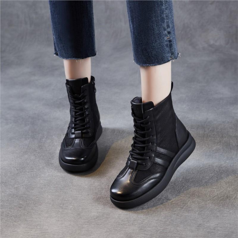 Johnature Genuine Leather Women's Boots Casual Versatile Round Toe Soft Soled Short Boots