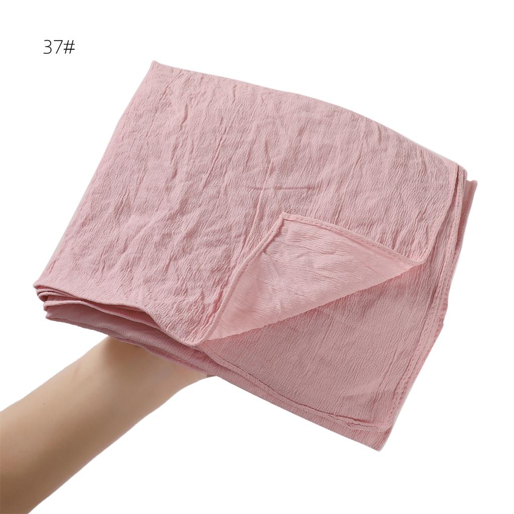 High Quality Breathable Elastic Wrinkle Long Scarf Women Plain Color Polyester Crinkle Soft Hijab Muslim Ladies Turban Headwraps