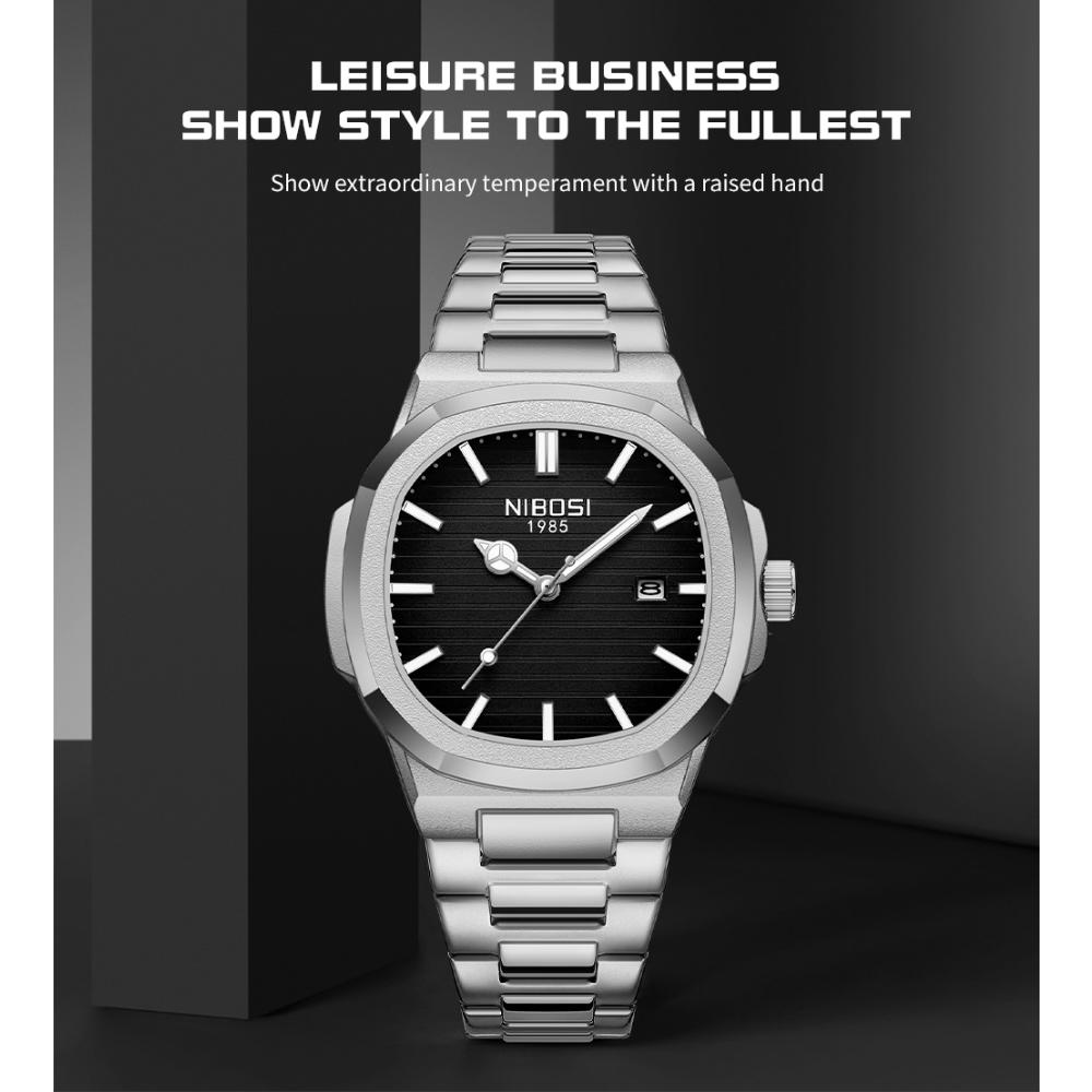 NIBOSI Luxury Man Wristwatch Waterproof Luminous Chronograph Watch for Men Stainless Steel Men's Quartz Watches