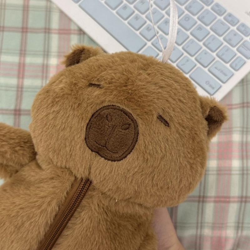 1Pc Cartoon Animal Pen Case Cute Plush Capybara Pencil Storage Bag Multifunction Large Capacity Stationery Pouch