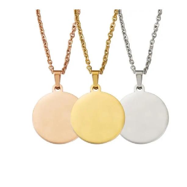 10Pcs 15-30mm Blank Round Discs Pendant Necklaces Gold Plated Chain Necklaces For DIY Custom Name Logo Women's Men's Jewelry