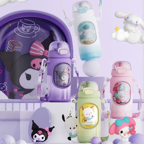 Kuromi, Cinnamoroll, My Melody, and Pochacco Water Bottles. Large Capacity, Direct Drinking, Vacuum Insulated, Thermos Flask, Keeps Hot or Cold, Wide