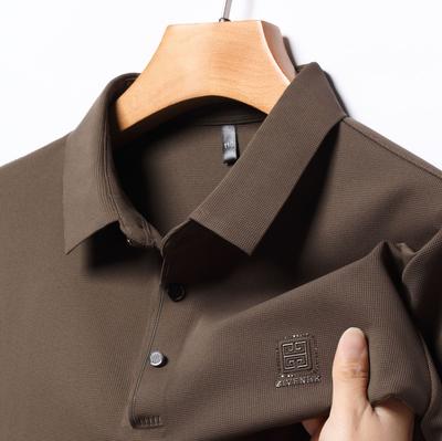 Traceless Long-Sleeved Polo Shirt Men'S High-End Casual Business Men'S Embossed Logo Solid Color T-Shirt