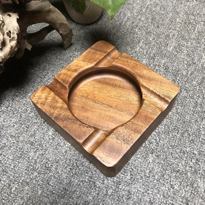 Walnut Grove Solid Wood Ashtray - High-End Chinese Style Decorative Piece for the Living Room
