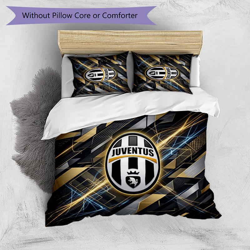 Juventus FC Pattern Printed 3PCS Bedding Set Soft Skin-Friendly Washable Duvet Cover & Pillowcases Set All Season Bedroom