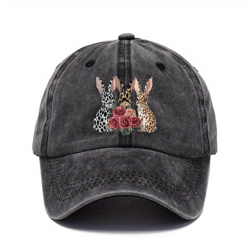 Leopard Bunny Gnomes Floral Baseball Cap Distressed Washed Adjustable Casual Sun Protection Hat