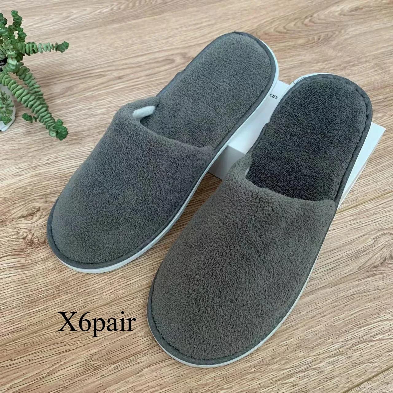 

Fashion 6 Pairs Disposable Slippers for Guests Bulk House Slippers Spa Fluffy Coral Fleece Indoor Hotel Slippers for Women Men One Size