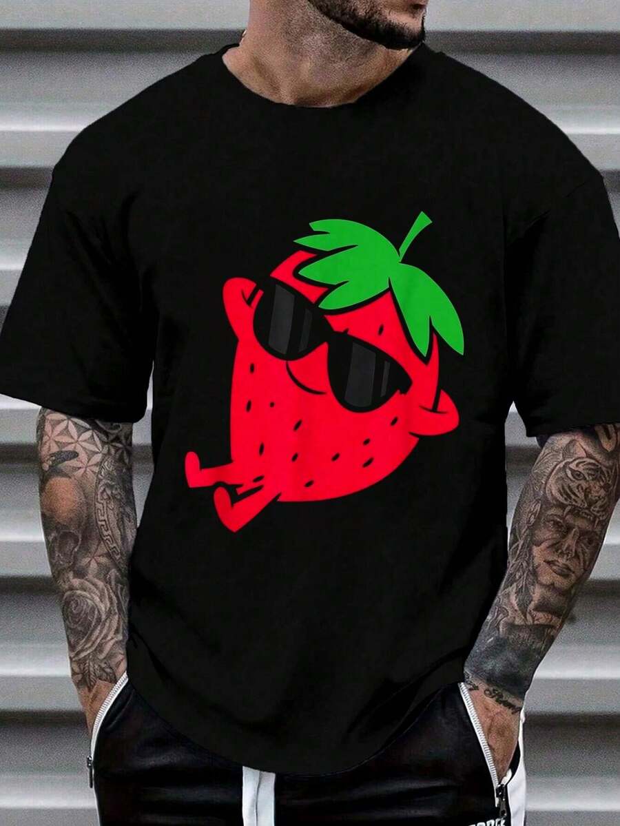 100% Cotton Cute Strawberry Fruit Relaxing Lazy Strawberry T-Shirt Women s Men s Graphic Tee, Causal Tops Fashion Tshirt S разноцветный