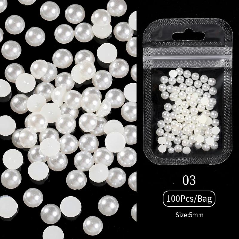 1 Bag Shimmering Crystal Nail Arts Rhinestones White Pearls Half Round Mixed Size Beige Flatback Pearls DIY Manicure Accessories