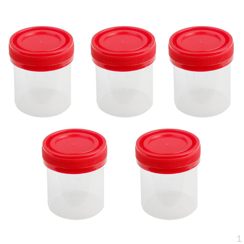 5x 40ml Plastic Graduated Measuring Cup Sterile Container with Lid