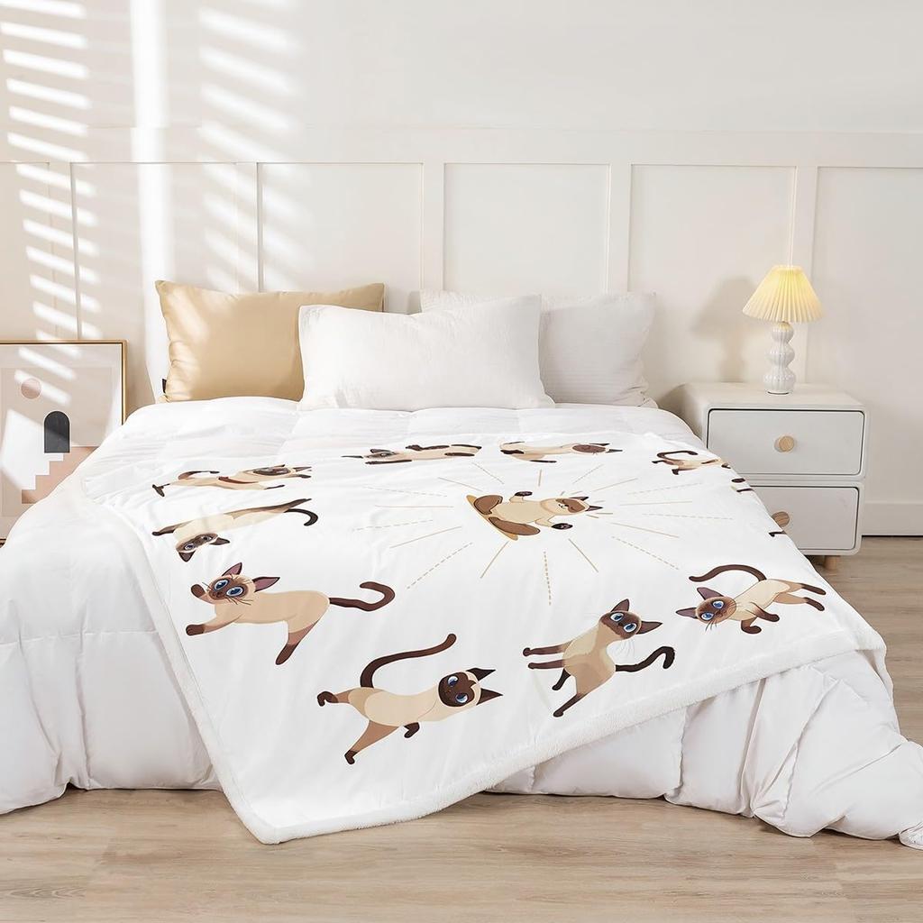 Funny Siamese Cat Blanket Soft Fleece Throw Cute Pet Design Yoga Cat Pattern Home Decor Gift For Cat Lovers