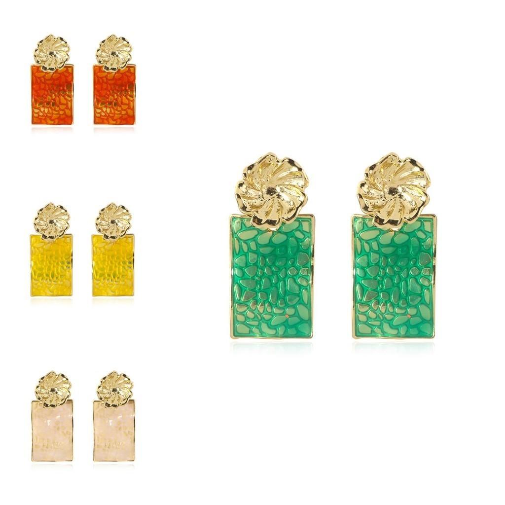 Flower Trendy Alloy Earrings Multicolor Rectangular Fashion For Women 2021