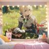 Blonde Anime Girl Meadow Suitcase Tapestry Wall Hanging Green Spring Flower Aesthetic Wall Art Otaku Dorm Bedroom Decor