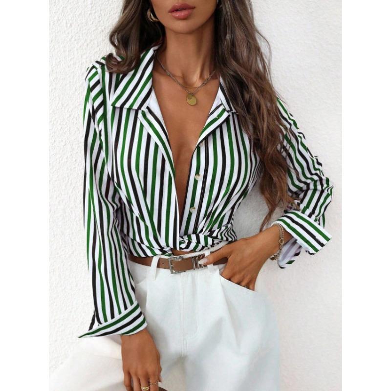 Women Striped Long Sleeve Casual Commute Shirt