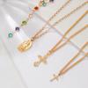Geometric Cross Pendant Necklace With Tassel And Colorful Crystals For Fashion Forward Men And Women