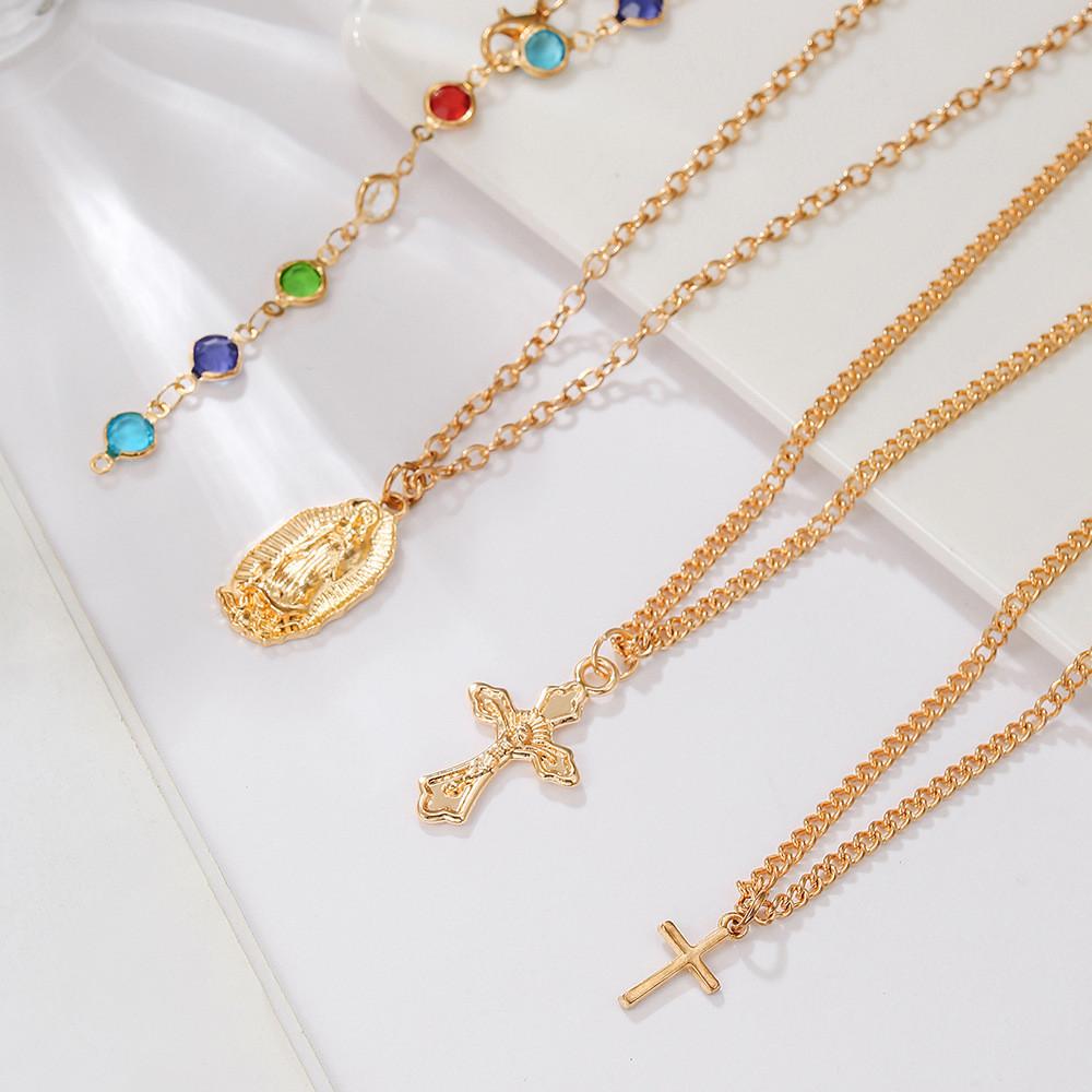 Geometric Cross Pendant Necklace With Tassel And Colorful Crystals For Fashion Forward Men And Women