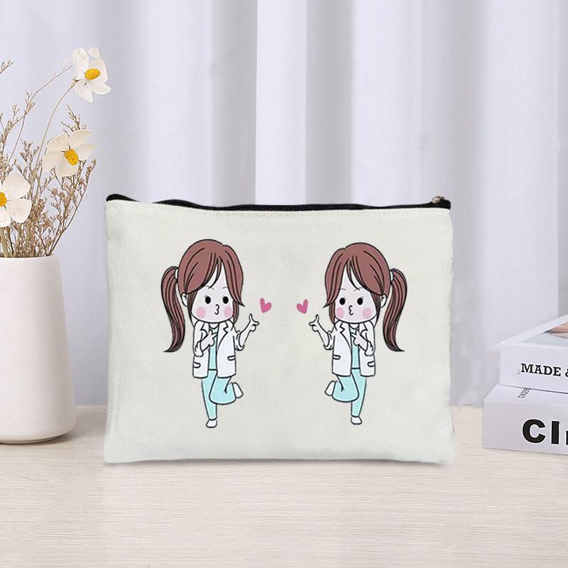 

Makeup Bags Nurse Printed Cosmetic Organizer for Women Washable Canvas Travel Toiletry Pouch Storage Office Supplies Pencil Case