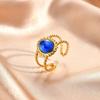 Stainless Steel Geometric Line Double-layer Open Ring for Women, Luxury Vintage Turquoise Ring, Waterproof Aesthetic Jewelry
