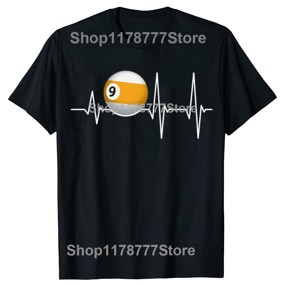 9 Ball Billiards Heartbeat Man TShirt Sport Pool Snooker Games Crewneck Short Sleeve T Shirt Top Tees Billiards Birthday Gifts
