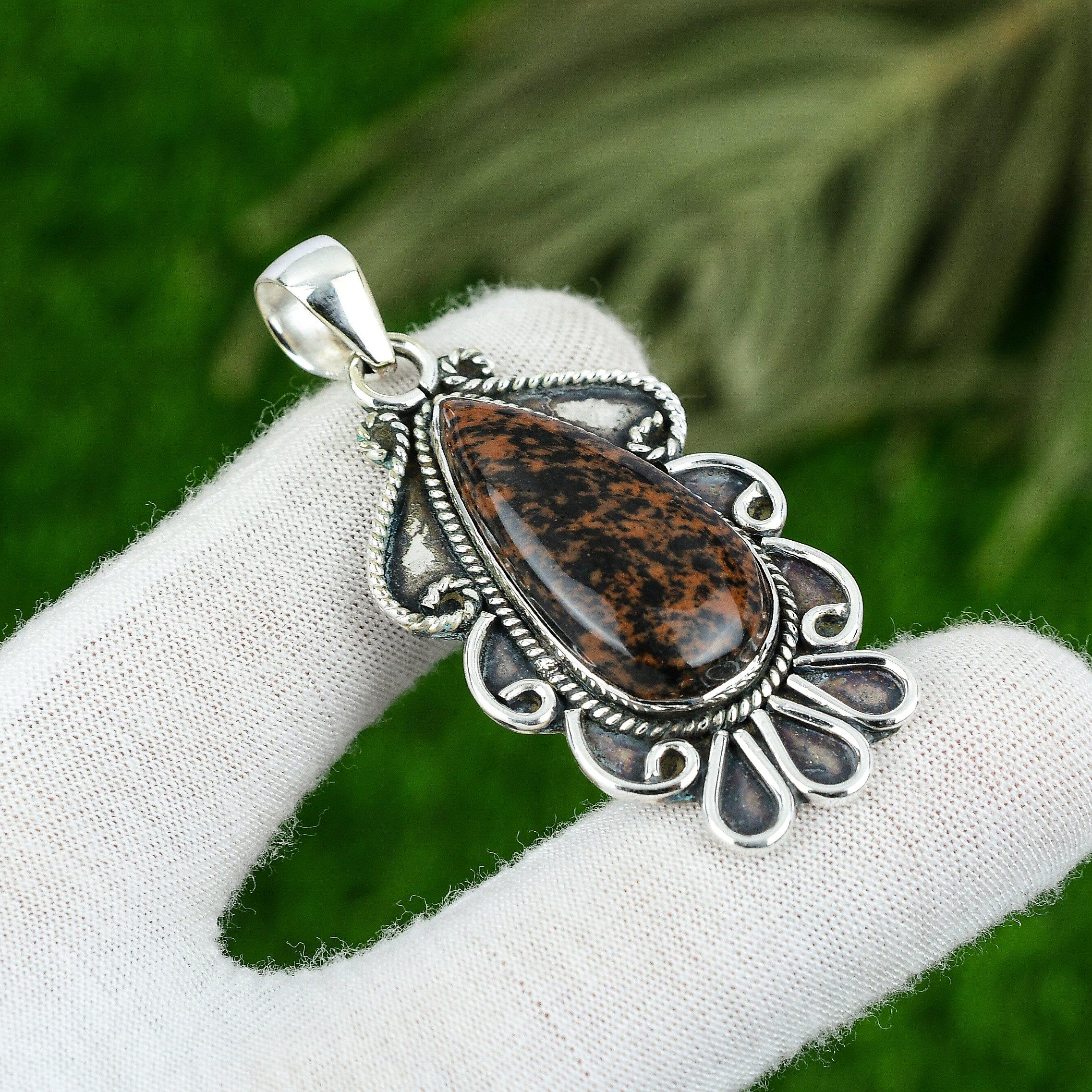 

Friendship Day Sale Mahogany Obsidian Gemstone Wife Pendant 925 Sterling Silver