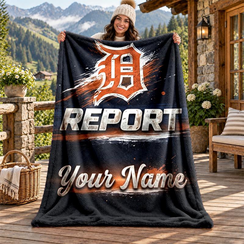 Detroit Tigers Custom Name Flannel Blanket Personalized Soft Warm Plush Throw Blanket Customized Gift for Family Friends