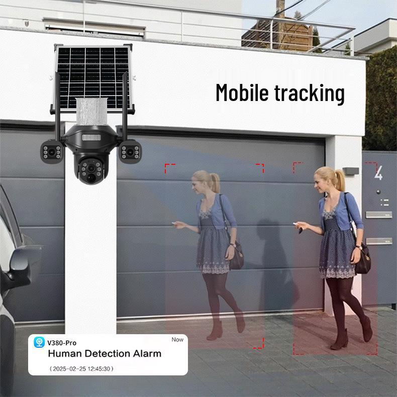 Solar-Powered Outdoor LED Wall Light with 4G Multi-Lens Surveillance Camera