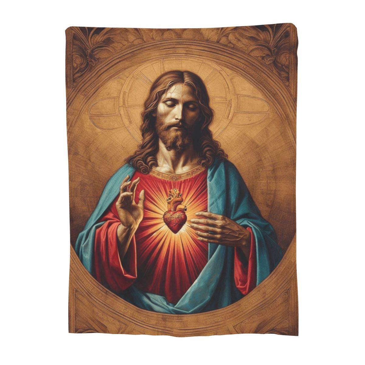 

Jesus Christ Angelic Heart Religious Blankets Soft Warm Flannel Throw Blanket Bedspread for Bed Living room Picnic Travel Home 30x40in