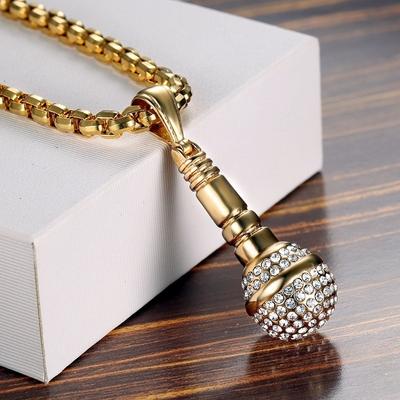 Trendy náhrdelník s přívěskem ve tvaru mikrofonu Pánský dámský náhrdelník s mikrofonem s vykládaným českým křišťálem Příslušenství pro šperky Šperky