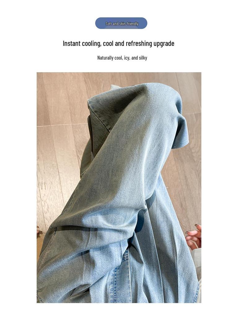 Women's Blue Wide-Leg Drape Jeans