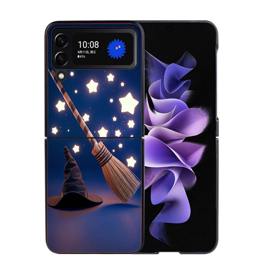 Halloween Wizard Hat Horror Fun Phone Case For Samsung Z Flip 7 6 5G Galaxy Z Flip4 Z Flip5 Z Flip3 Coque Black Hard PC Shell Pr