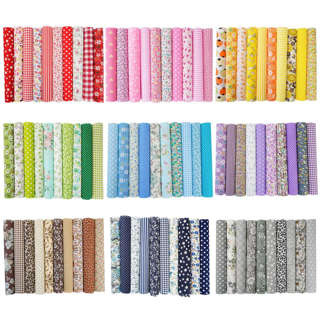 100-Color Patchwork Cloth Set: Floral, Plaid & Polka Dot Plain Weave Cotton for DIY Crafting