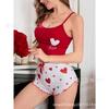 Europe beautiful woman pit strip love print sexy suspender vest shorts loungewear two-piece set