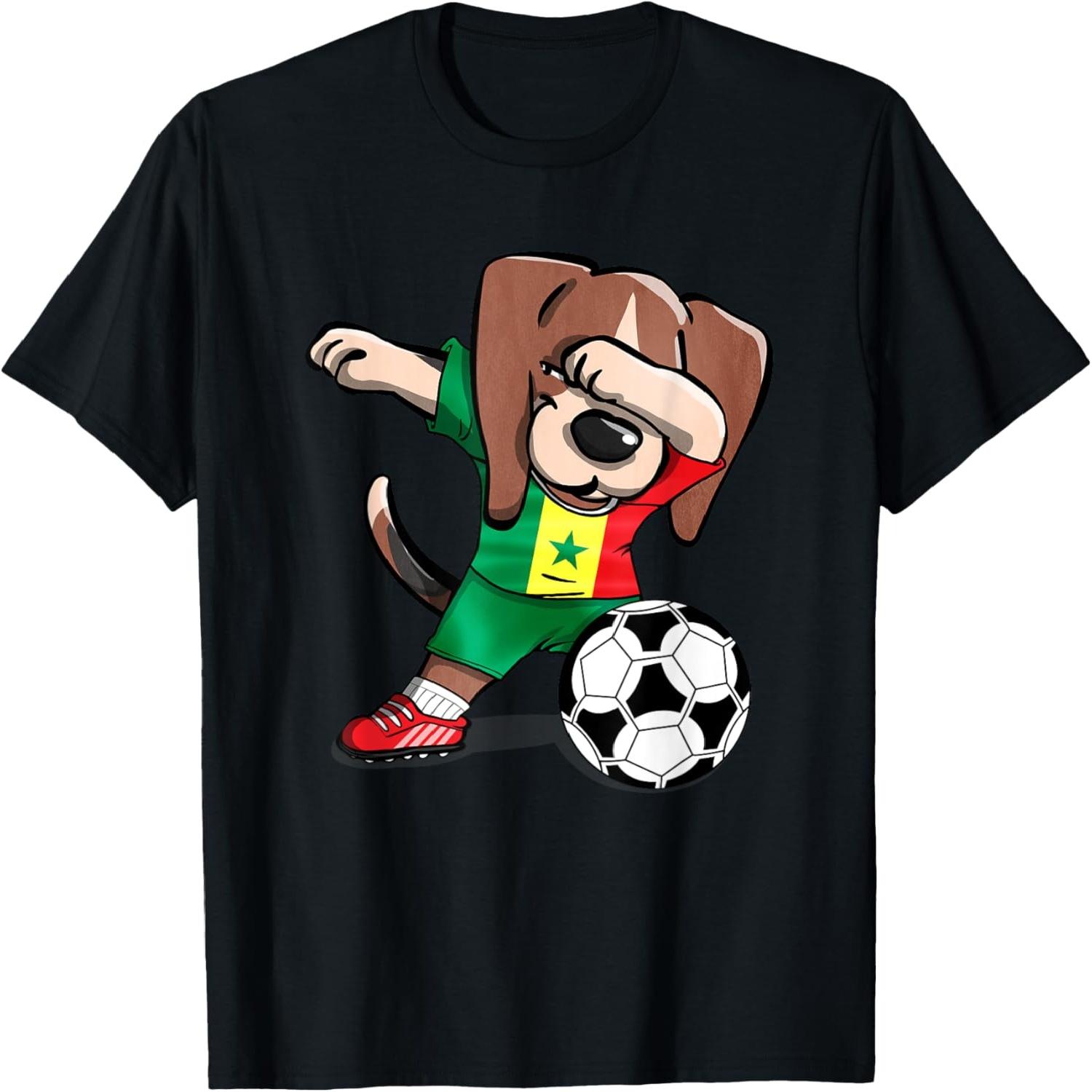 Dabbing Beagle Dog Senegal Football - Senegalese Flag Soccer T-Shirt S