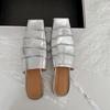 Fashion Women's Genuine Leather Square Toe Slip-on Flats Summer Slippers Soft Comfortable Casual Female Outdoor Mules 2025 New Sandals