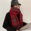 Scarf women's winter new plaid Christmas red student versatile warm thickened scarf shawl advanced sense