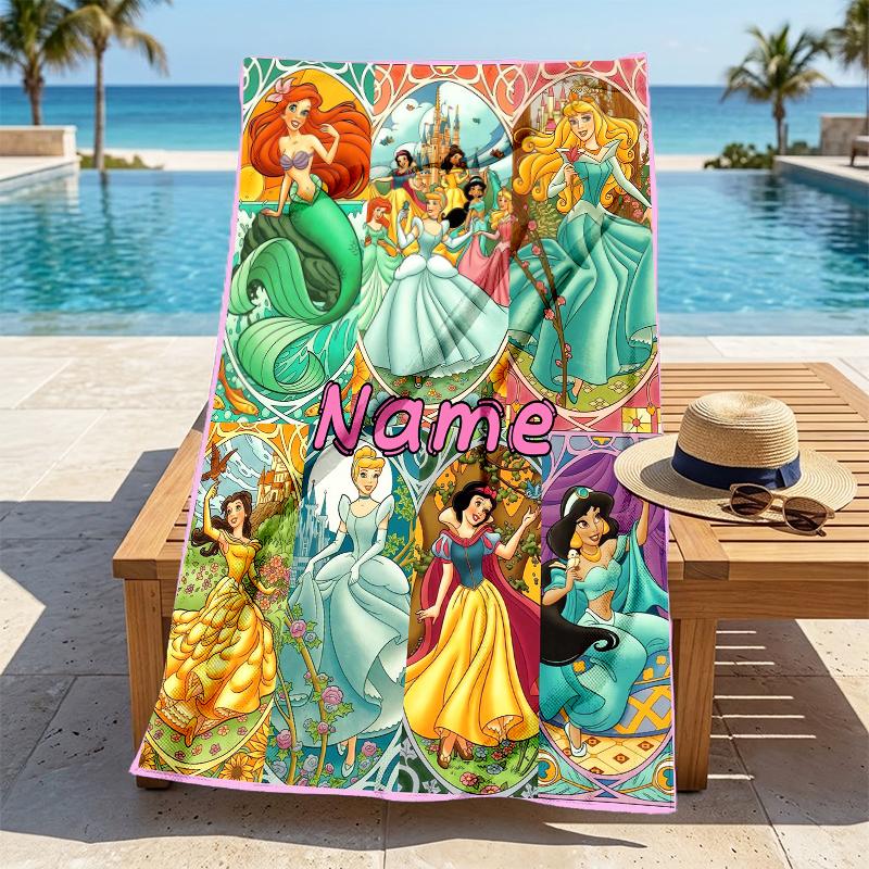 Custom Name Princess Party Stylish Digital Printing Beach Towel Quick‑Drying Absorbent Blanket for Beach Pool Gym Travel