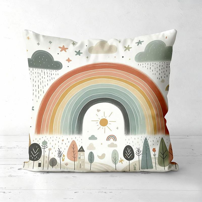 Cute Rainbow Patterned Cushion Covers for Home Decor Polyester Pillowcase, Sofa Decorative Cushion Cov Headboard Pillow